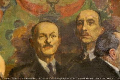 photographie “Le Jour ni l‘Heure 1057 : André Devambez, 1867-1944, L‘Académie française, 1936 (séance du 19 juillet 1934), dét. Maxime Weygand, 1867-1965, François Mauriac, 1885-1970, Institut de France, Paris, exp. Devambez, Petit Palais, dim. 4 déc. 2022, 13:03:54” par Renaud Camus — www.renaud-camus.net — Devambez, André Devambez, Weygand, Maxime Weygand, Mauriac, François Mauriac, Académie française, 1936, Paris, exposition Devambez, Petit Palais