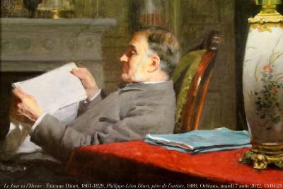photographie “Le Jour ni l’Heure 6654 Alphonse-Étienne Dinet (Nasredine Dinet), 1861-1929, portrait de Philippe-Léon Dinet, père de l’artiste, 1889, musée des Beaux-Arts d’Orléans, Loiret, région Centre, mardi 7 août 2012, 15:04:21” par Renaud Camus — www.renaud-camus.net — tableau, painting, father, intérieur, interior, lampe, lamp, journal, paper, lecture du journal