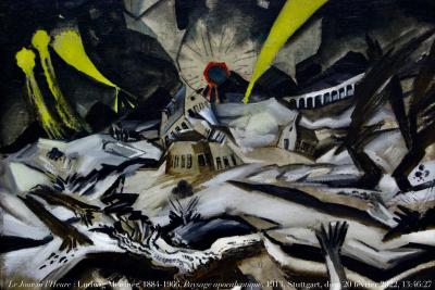 photographie “Le Jour ni l’Heure 0030 : Ludwig Meidner, 1884-1966, Paysage apocalyptique, 1912/1913, musée des Beaux-Arts de Stuttgart, Wurtemberg, Allemagne, dimanche 20 février 2022, 13:46:27” par Renaud Camus — www.renaud-camus.net — Meidner, Ludwig Meidner, Ville apocalyptique, Apokalyptische Landschaft, Paysage apocalyptique, Apocalyptic Landscape, Stuttgart, Staatsgalerie, Wurtemberg, musée de Stuttgart, Allemagne, Deutschland, 20 février 2022