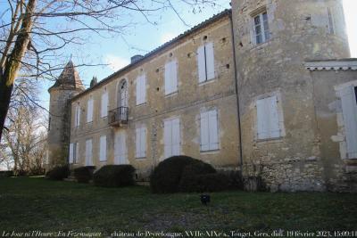photographie “Le Jour ni l’Heure 3806 : En Fezensaguet — château de Peyrelongue, XVIIe-XIXe s., Touget, Gers, Gascogne, dimanche 19 février 2023, 15:09:11” par Renaud Camus — www.renaud-camus.net — Peyrelongue, château, château de Peyrelongue, Gers, Touget, château du Gers, Gascogne, Fezensaguet, Mauvezin