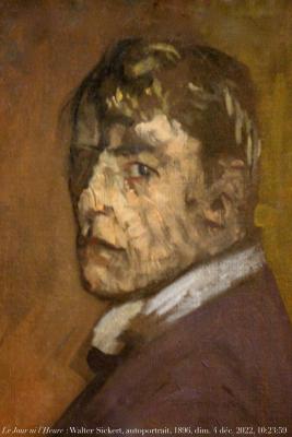 photographie “Le Jour ni l’Heure 0741 : Walter Sickert, 1860-1942, autoportrait, 1896, Leeds, Paris, Petit Palais, exp. Sickert, dimanche 4 décembre 2022, 10:23:59” par Renaud Camus — www.renaud-camus.net — Sickert, Walter Sickert, autoportrait, self-portrait, 1896, Leeds, Leeds Museum and Galleries, Paris, exposition Walter Sickert, Petit Palais