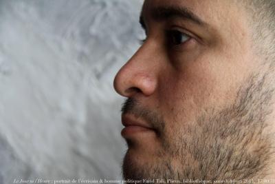 photographie “Le Jour ni l’Heure 5306 : portrait de l\'écrivain et homme politique Farid Tali, auteur de “Prosopopée” et co-auteur d’“Incomparable” (P.O.L), Plieux, bibliothèque, samedi 8 juin 2013, 17:00:31” par Renaud Camus — www.renaud-camus.net — homme, man, writer, profil, profile, Prosopopée