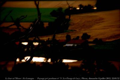 photographie “Le Jour ni l’Heure 4676 : En Lomagne — Paysage pré-posthume n° 72 (“Les Étangs de Lucy”), cours de l’Auroue, Plieux, Gers, dimanche 8 juillet 2012, 22:01:52” par Renaud Camus — www.renaud-camus.net — landscape, paysage, preposthumous, Auroue, rivière, river, soir, evening, crépuscule, Été, Summer