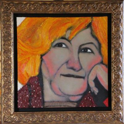 photographie “Portrait de Mme L., couverte 60x60, huile sur toile, c. 2018” par Renaud Camus — www.renaud-camus.net — couverte 60x60, huile sur toile, 60x60, Levin