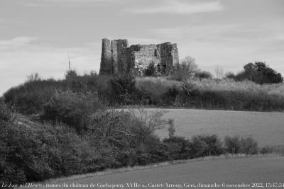 photographie “Le Jour ni l‘Heure 0037 : En Lomagne — ruines du château de Gachepouy, XVIIe s., Castet-Arrouy, Gers, dimanche 6 novembre 2022, 15:47:54” par Renaud Camus — www.renaud-camus.net — Gachepouy, château de Gachepouy, Castet-Arrouy, Gers, Gascogne