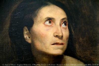 photographie “Le Jour ni l’Heure 6593 : Eugène Delacroix, 1798-1863, Tête de vieille femme (étude pour les Massacres de Scio), 1824, musée des Beaux-Arts d’Orléans, Loiret, mardi 7 août 2012, 14:34:19” par Renaud Camus — www.renaud-camus.net — tableau, painting, old woman, philhellénisme, Indépendance de la Grèce, portrait, étude, romantisme, romantism