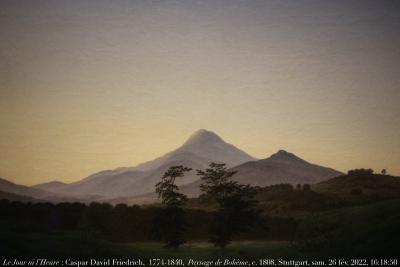 photographie “Le Jour ni l’Heure 1347 : Caspar David Friedrich, 1774-1840, Paysage de Bohême, c. 1808, musée de Stuttgart, Wurtemberg, Allemagne, samedi 26 février 2022, 16:18:50” par Renaud Camus — www.renaud-camus.net — Friedrich, Caspar David Friedrich, Böhmische Landschaft, Bohemian Landscape, Paysage de Bohême, paysage, landscape, Bohême, République Tchèque, Stuttgart, Bad-Wurtemberg, Wurtemberg, Staatsgalerie, 26, février, 2022”