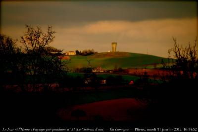 photographie “Le Jour ni l\'Heure 5478 : Paysage pré-posthume n° 31 (“Le Château-d’eau”) — En Lomagne — Miradoux, Castet-Arrouy, Plieux, mardi 31 janvier 2012, 16:14:52” par Renaud Camus — www.renaud-camus.net — landscape, paesaggio, paesagio, Miradoux, Castet-Arrouy, Gascony