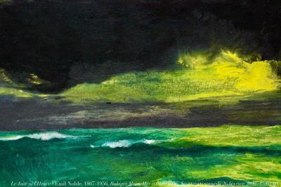 photographie “Le Jour ni l’Heure : Emil Nolde, 1867-1956, Ruhiges Meer, Mer calme, 1936, musée de Stuttgart, Wurtemberg, samedi 26 février 2022,15:02:01” par Renaud Camus — www.renaud-camus.net — Nolde, Emile Nolde, Ruhiges Meer, Mer calme, mer, marine, Stuttgart, Wurtemberg, Bad-Wurtemberg, Allemagne, peinture allemande, tableau