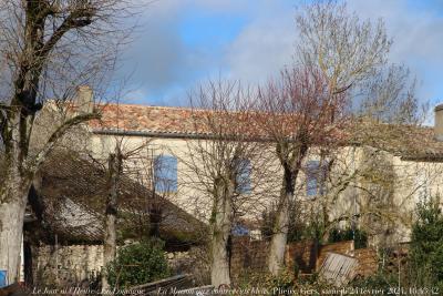 photographie “Le Jour ni l’Heure 2943 : En Lomagne — La Maison aux contrevents bleus — Plieux, Gers, Gascogne, samedi 24 février 2024, 16:43:42” par Renaud Camus — www.renaud-camus.net — Lomagne, En Lomagne, Plieux, Gers, Gascogne, maison, La Maison aux contrevents bleus, volets, contrevents, bleu, house, village, village de Plieux