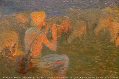 photographie “Le Jour ni l’Heure 6561 : Henri Martin, 1860-1943, Berger et ses trois muses, 1900, dét., musée Henri-Martin, Cahors, samedi 2 juillet 2022, 16:53:49” par Renaud Camus — www.renaud-camus.net — Martin, Henri Martin, Le Berger et ses trois muses, berger, homme, jeune homme, pipeau, crépuscule, Cahors, musée de Cahors, musée Henri-Martin de Cahors, Lot, Quercy, 2 juillet 2023