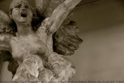 photographie “Le Jour ni l’Heure 7532 : Auguste Rodin, 1840-1917, La Défense, 1879-1880, plâtre, étude, détail, villa des Brillants, demeure du sculpteur à Meudon, Hauts-de-Seine, Île-de-France, dimanche 12 août 2012, 17:20:55” par Renaud Camus — www.renaud-camus.net — sculpture, sculpteur, sculptor, Defence, Guerre de 1870, demeures de l’esprit, atelier d’artiste