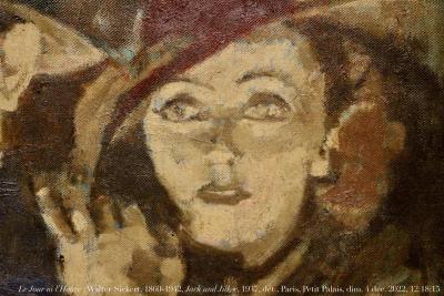 photographie “Le Jour ni l’Heure 0986 : Walter Sickert, 1860-1942, Jack and Jill (d’après l’affiche de Bullets or Ballots), dét. Jill, c. 1937-38, coll. Oskowitz, exp. Sickert, Petit Palais, Paris, dimanche 4 décembre 2022, 12:18:15” par Renaud Camus — www.renaud-camus.net — Sickert, Walter Sickert, Jack and Jill, Bullets or Ballots, Edward G. Robinson, Oskowitz Family, exposition Sickert, Petit Palais, Paris