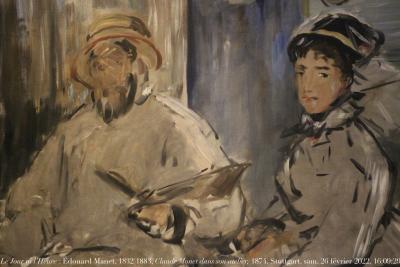 photographie “Le Jour ni l’Heure : Édouard Manet, 1832-1883, Le peintre Claude Monet [1840-1927] dans son atelier, 1874, musée de Stuttgart, Wurtemberg, Allemagne, samedi 26 février 2022, 16:09:29” par Renaud Camus — www.renaud-camus.net — Manet, Monet, Édouard Manet, Claude Monet, Le Peintre Claude Monet dans son atelier, Der Maler Monet im seinem Atelier, Stuttgart, Wurtemberg, Allemagne, Deutschland