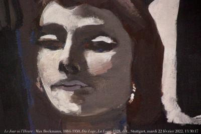 photographie “Le Jour ni l’Heure : Max Beckmann, 1884-1950, Die Loge, La Loge, 1928, musée de Stuttgart, Wurtemberg, mardi 22 février 2022, 13:20:17” par Renaud Camus — www.renaud-camus.net — Beckmann, Max Beckmann, Die Loge, La Loge, femme, visage, Stuttgart, musée de Stuttgart, peinture allemande