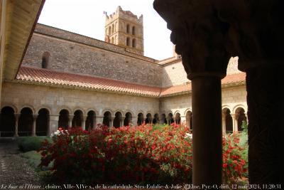 photographie “Le Jour ni l’Heure : cloître, XIIe-XIVe s., de la cathédrale Sainte-Eulalie-et-Sainte-Julie d’Elne, Pyrénées-Orientales, Roussillon, dimanche 12 mai 2024, 11:20:31” par Renaud Camus — www.renaud-camus.net — Elne, cathédrale d’Elne, cathédrale, cathédrale Sainte-Eulalie-et-Sainte-Julie, cloître, cloister, roman, romane, gothique, cloître roman, romano-gothique, Pyrénées-Orientales, Roussillon