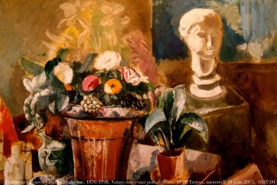 photographie “Le Jour ni l’Heure 5805 : Charles Dufresne, 1876-1938, Nature morte aux pots de fleurs, 1928, dét., musée d’Art moderne de Troyes, Aube, Champagne-Ardenne, mercredi 19 juin 2013, 16:07:04” par Renaud Camus — www.renaud-camus.net — still life, tableau, painting, toile, peinture, peintre, painter, fleurs, flowers, statue, intérieur, interior