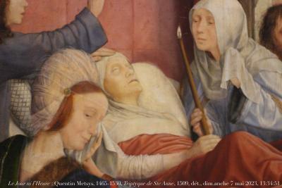 photographie “Le Jour ni l’Heure 5872 : Quentin ou Quinten Metsys, 1465/66-1530, Triptyque de la confrérie de Sainte-Anne à Louvain, 1509, mort de sainte Anne, dét., Bruxelles, musées royaux des Beaux-Arts de Belgique, dimanche 7 mai 2023, 13:34:51” par Renaud Camus — www.renaud-camus.net — Metsys, Quentin Metsys, Quinten Metsys, Triptyque de la confrérie de Sainte-Anne à Louvain, confrérie, triptyque, Anne, saint Anne, mort de Sainte Anne, Louvain, Bruxelles, musée de Bruxelles, musées royaux des Beaux-Arts de Bruxelles