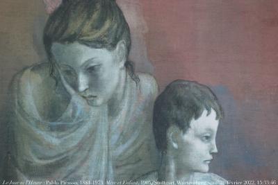 photographie “Le Jour ni l’Heure : Pablo Picasso, 1881-1973, Mère et Enfant, 1905, dét., musée de Stuttgart, Wurtemeberg, Allemagne, samedi 26 février 2022, 15:33:46” par Renaud Camus — www.renaud-camus.net — Picasso, Pablo Picasso, Mère et Enfant, Mother and Child, Stuttgart, musée de Stuttgart, Wurtemberg, Allemagne, période rose