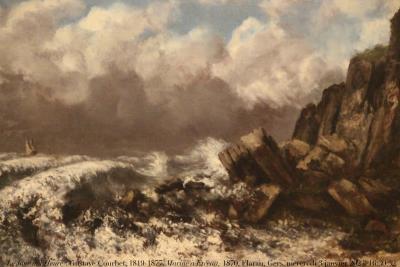 photographie “Le Jour ni l’Heure 1626 : Gustave Courbet, 1819-1877, Marine à Étretat, 1870, collection Simonow, abbaye de Flaran, Valence-sur-Baïse, Gers, Gascogne, mercredi 3 janvier 2024, 16:30:32” par Renaud Camus — www.renaud-camus.net — Courbet, Gustave Courbet, marine, Marine à Étretat, Étretat, Simonow, collection Simonow, Flaran, abbaye de Flaran, Gers, Gascogne, tableau