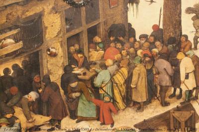 photographie “Le Jour ni l’Heure 5852 : Pieter Bruegel l’Ancien, 1525/1530-1569, Le Dénombrement de Bethléem, 1566, dét., Bruxelles, musées royaux des Beaux-Arts de Belgique, dimanche 7 mai 2023, 13:22:00” par Renaud Camus — www.renaud-camus.net — Bruegel, Pieter Bruegel, Pieter Bruegel l'Ancien, Dénombrement, Le Dénombrement de Bethléem, Bethléem, hiver, neige, glace, froid, Brabant, Bruxelles, musée de Bruxelles, musées Royaux des Beaux-Arts de Belgique