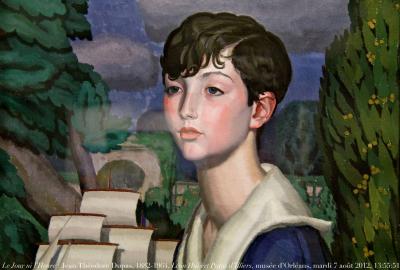 photographie “Le Jour ni l’Heure 6489 : Jean Théodore Dupas, 1882-1964, portrait de Léon-Hubert Patas d’Illiers, 1924, dét., musée des Beaux-Arts d’Orléans, Loiret, région Centre, mardi 7 août 2012, 13:55:51” par Renaud Camus — www.renaud-camus.net — tableau, painting, toile, enfant, costume marin, jardin, bateau, garçon, boy, pont, bridge